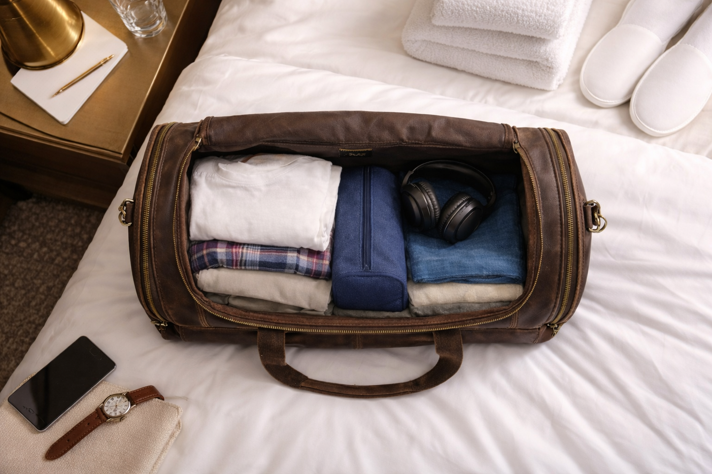 wnętrze torby podróżnej POLAF Weekender spakowana odzież duża pojemność