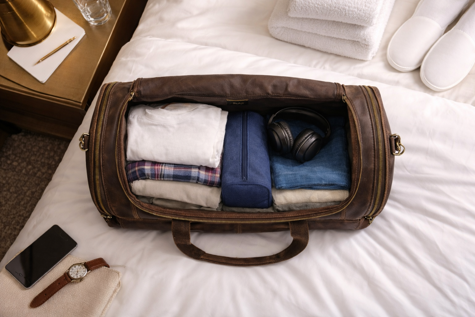 wnętrze torby podróżnej POLAF Weekender spakowana odzież duża pojemność