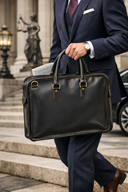 mężczyzna z torbą biznesową skórzaną POLAF Executive One styl elegancki