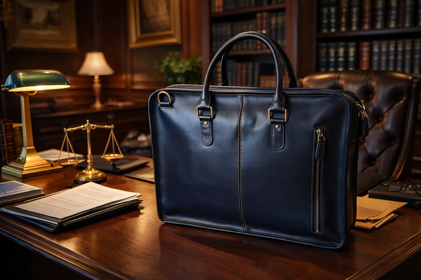 torba biznesowa męska skórzana POLAF Executive One w eleganckim gabinecie