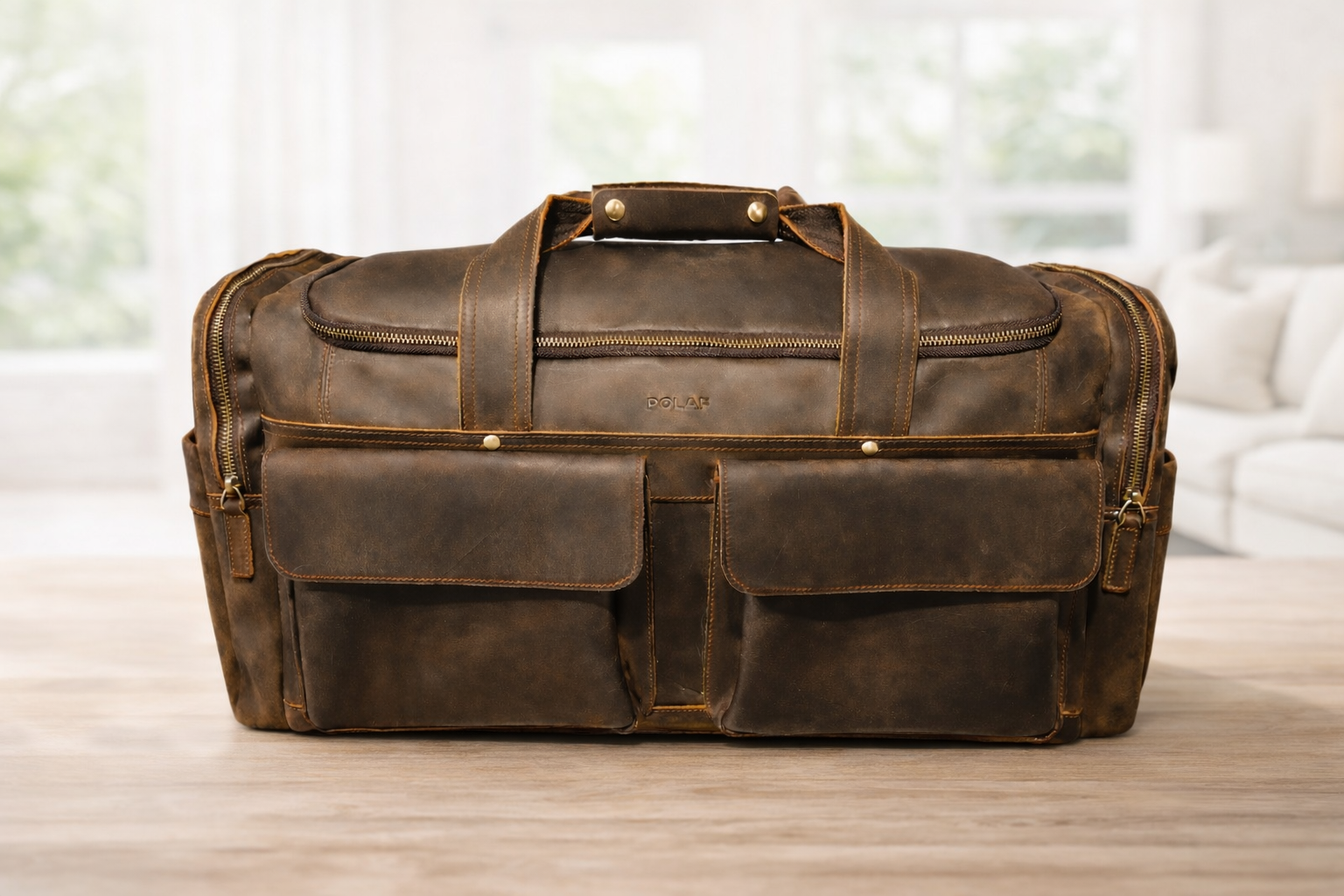 torba podróżna skórzana POLAF Weekender crazy horse widok z przodu jasne tło