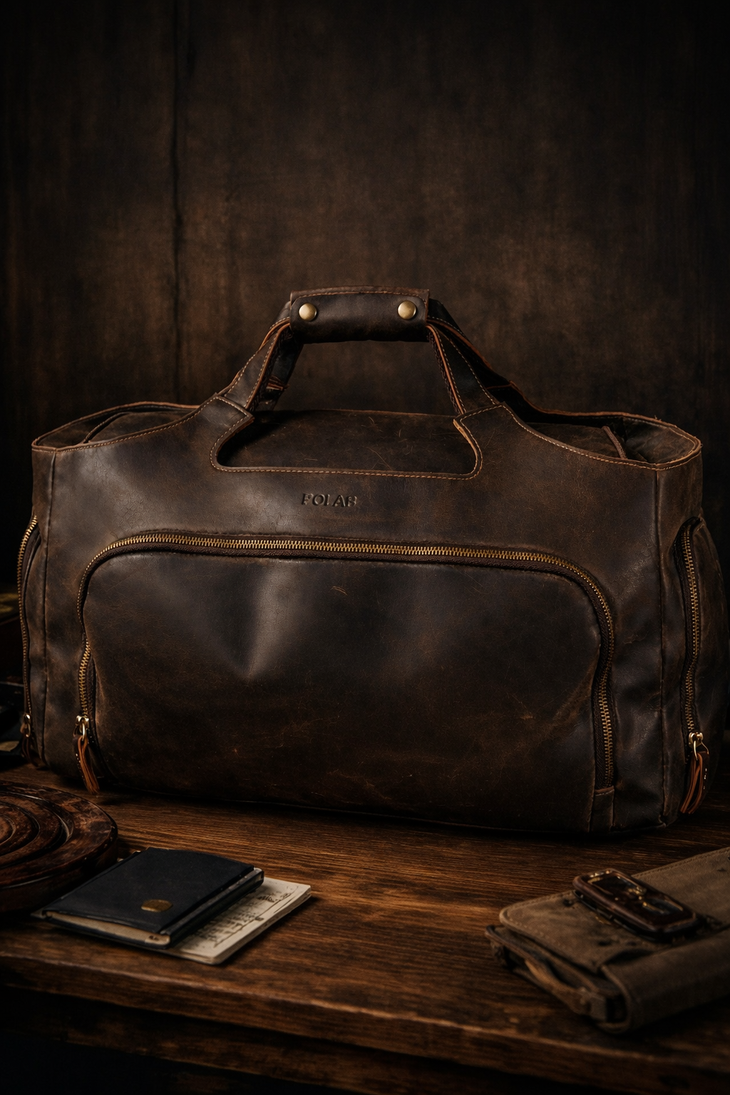 czarna torba podróżna skórzana POLAF Transit crazy horse widok z przodu