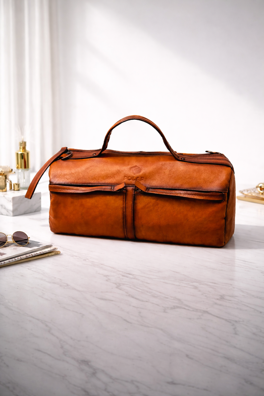 brązowa skórzana torba podróżna męska POLAF Duffel 45 widok z przodu